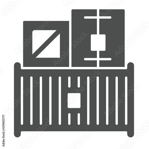 Port cargo box and containers solid icon, marine port concept. Vector graphics. Cargo shipping, sea delivery sign on white background, glyph style icon for mobile or web design.