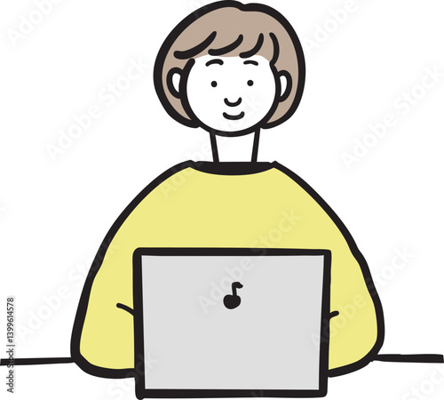 パソコンを使っている女性のイラスト