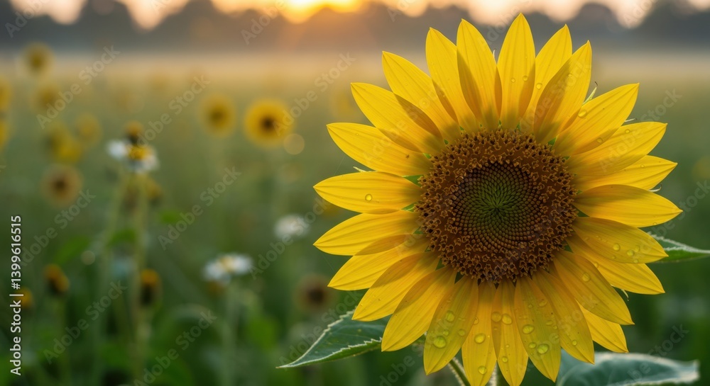Obraz premium Golden Sunrise Sunflower Field: A Breathtaking Morning Bloom