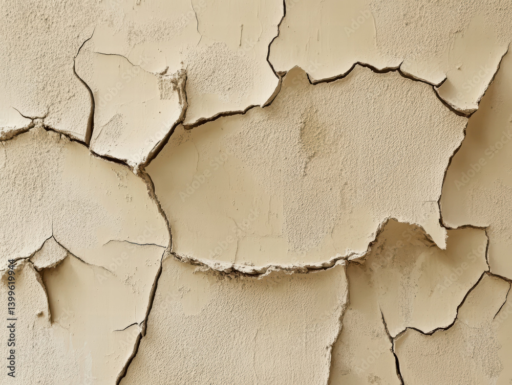 Obraz premium Weathered Wall: A textured close-up reveals the intricate details of cracked and peeling paint on a wall, the aged surface telling a silent story of time, decay, and the raw beauty of imperfection.