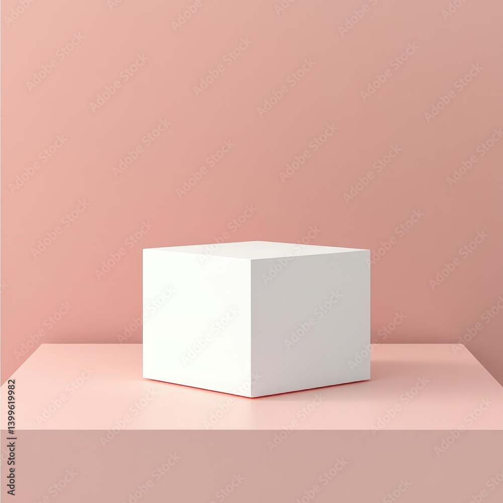 Blank white cube display on a pink surface