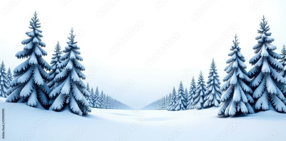 Obraz premium Snowy forest branches isolated on white background, isolated trees, frozen