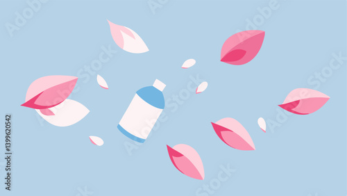 Flower Petals A collection of delicate flower petals floating gently in the air symbolizing natural ingredients and gentleness of the facial spray.