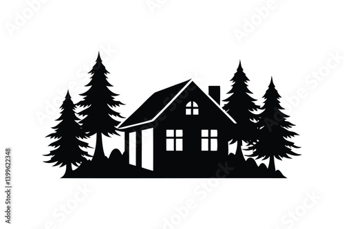 A house in the forest silhouette