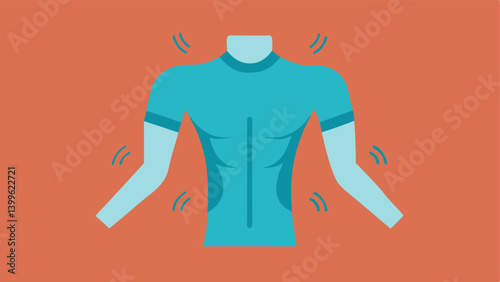 TemperatureControlled Shirt A fitted shirt with subtle lines indicating embedded heating and cooling elements portrayed in a dynamic pose to show flexibility and comfort during