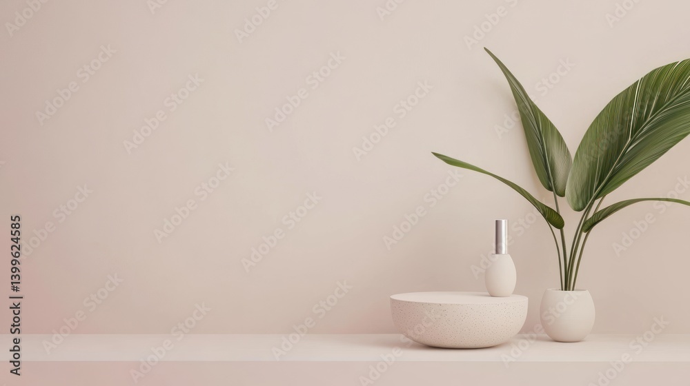 Minimalist, pastel aesthetic display with plant Minimalist, pastel aesthetic display with plant