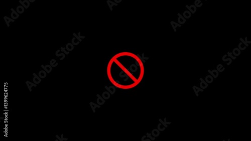 No Symbol animation.Prohibition Red Sign Chroma Key.Warning, stop or no entry forbidden red circle and line symbol icon animation.Animation of Stop sign icon notifications that do not do anything.