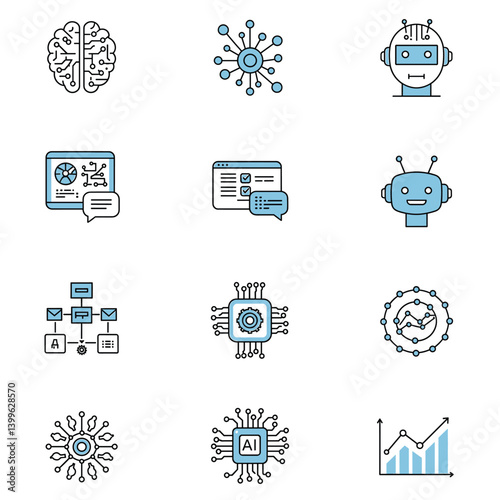 AI Icons: A collection of AI-related icons, illustrating different aspects of artificial intelligence and technology.