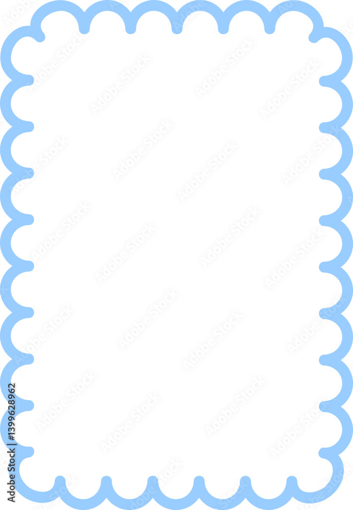 Fototapeta premium Scalloped rectangle border with light blue outline.
