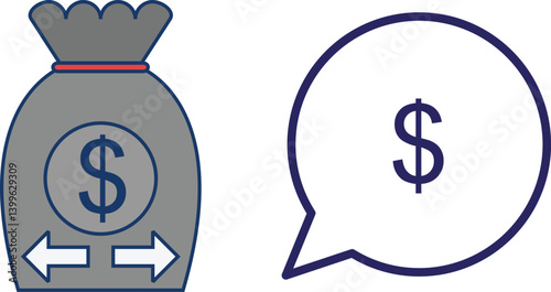 A modern icon showing a chat bubble with a dollar sign, representing financial discussions, money support, payment communication, or business-related conversations two icon.