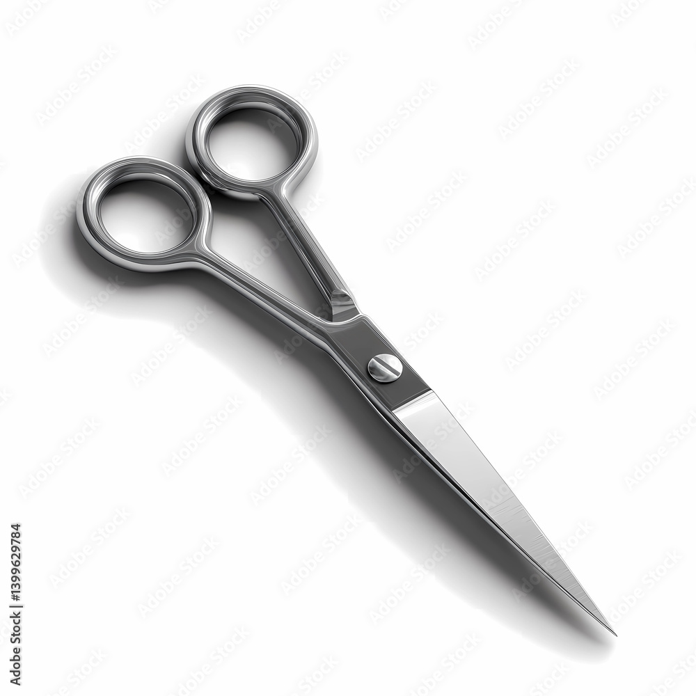 A pair of scissors with a silver handle and a silver blade A pair of scissors with a silver handle and a silver blade