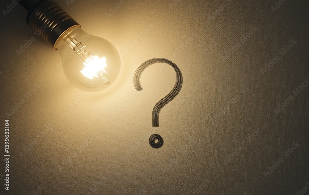 A glowing light bulb with a bright yellow filament shaped like a question mark, set against a dark background, symbolizing curiosity and innovative thinking.