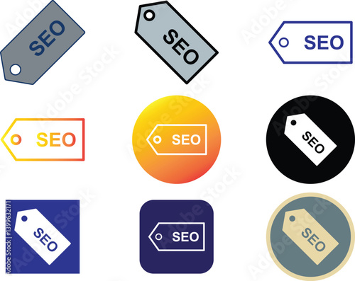 SEO tags vector icon, tagline symbol. Modern, simple flat vector illustration for web site or mobile app.Various colors seo icon set.