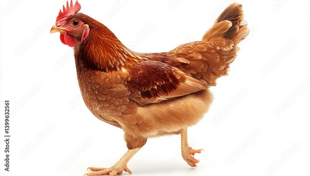 Fototapeta premium Brown Hen Standing on a White Background