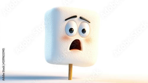 Scared marshmallow character on stick.