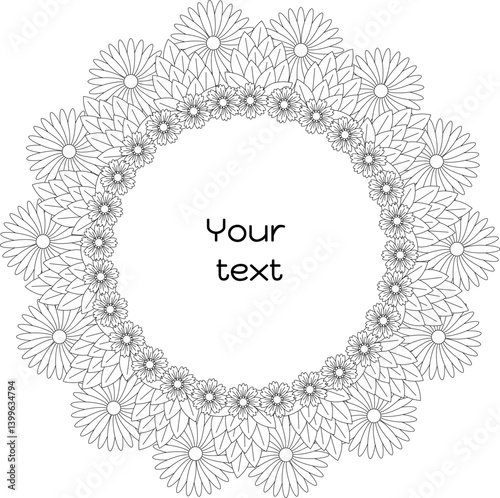 boho line art floral wreath isolated