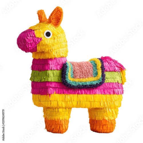 Colorful donkey pinata isolated on white background. Concept of party, celebration, and Mexican culture.