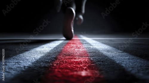 A finish line tape with blurred runners crossing it - end colorful fast tape race
