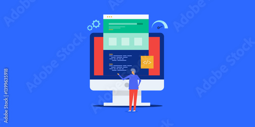 Website development and software application coding, programming information technology computer engineer reading html concept.