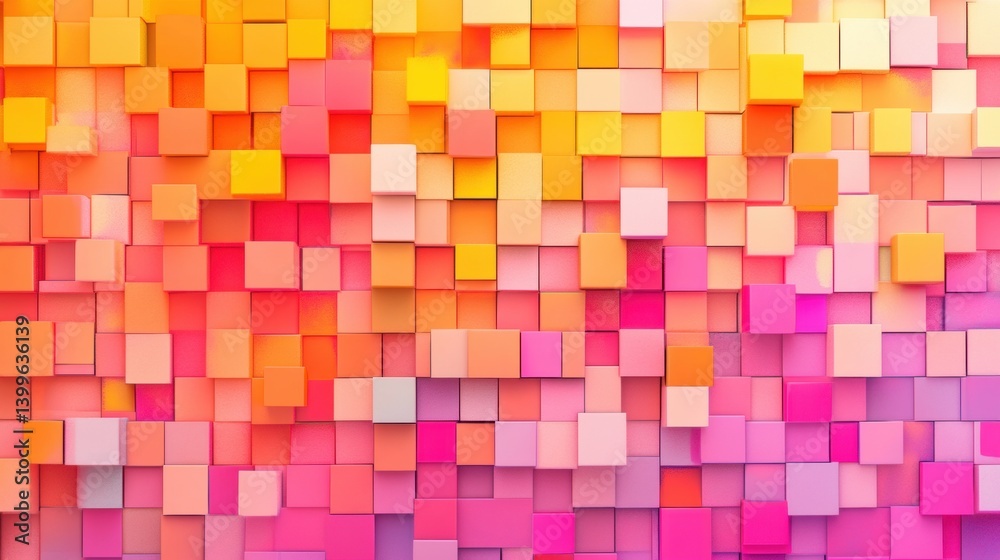 A vibrant array of cubes in shades of pink, orange, and yellow forms an engaging abstract design, showcasing depth and texture A vibrant array of cubes in shades of pink, orange, and yellow forms an engaging abstract design, showcasing depth and texture