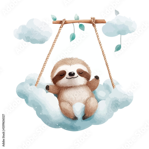 Slothful Serenity: A charming sloth reclines in a cloud swing, evoking tranquility and peace. A visual treat of calm!