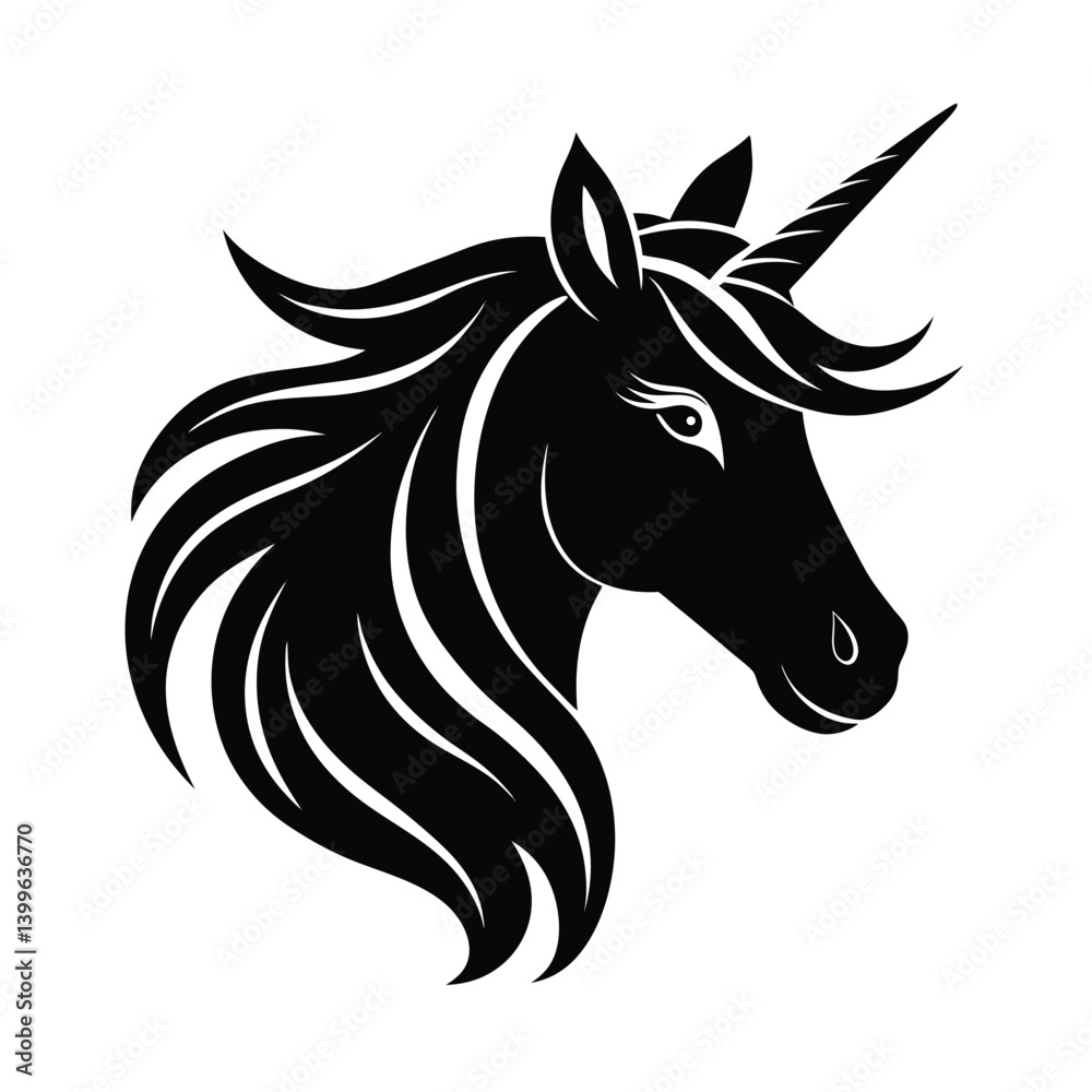 Unicorn Head Mane Minimal Illustration