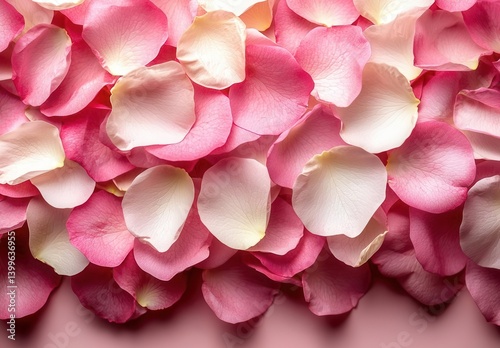 A beautiful arrangement of delicate pink and white rose petals, perfect for romantic occasions and decorative purposes.