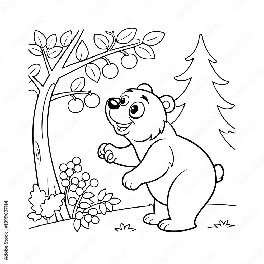 Obraz premium bear in winter forest coloring book page vector illustration