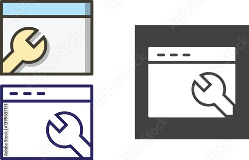 Modern set of 3 vector browser settings icons, designed for personal and commercial projects. Perfect for web development, UI UX interfaces, and HD designs.various color.