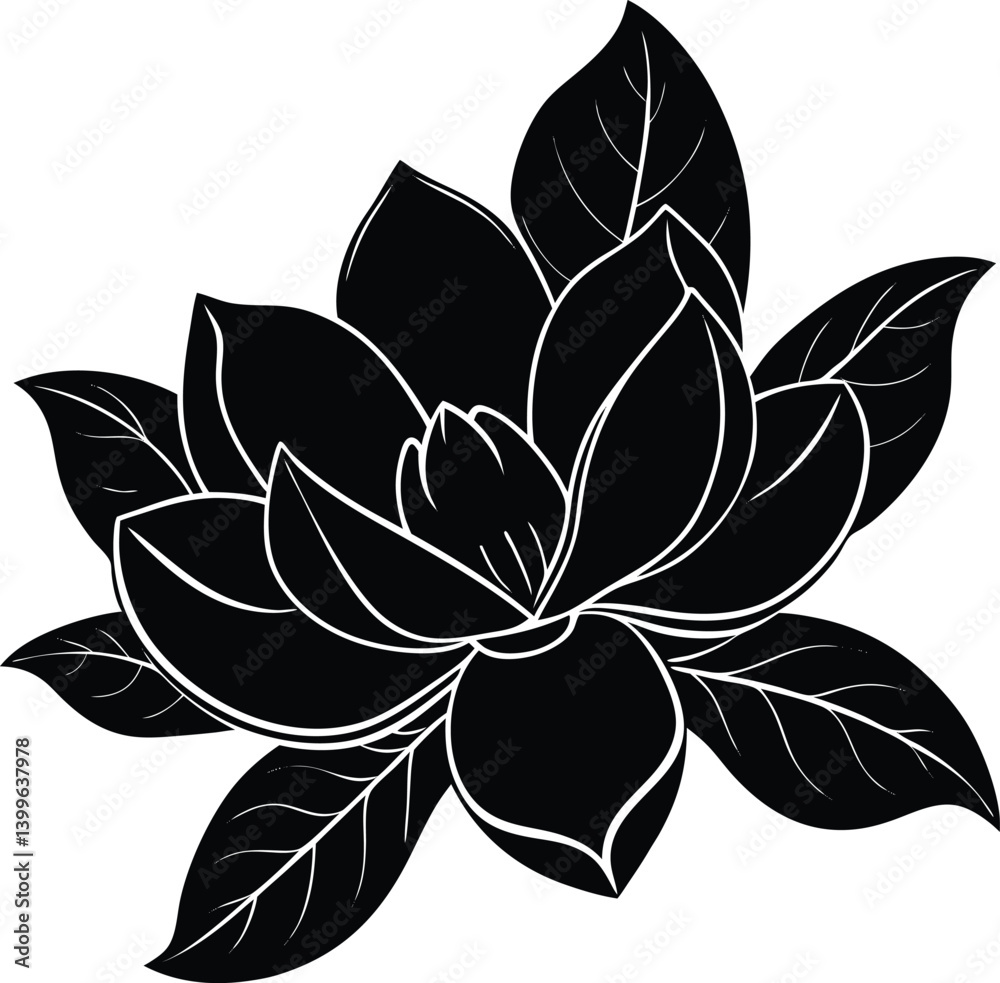Obraz premium Magnolia Silhouette Vector | Elegant Flower Design for Nature and Floral Projects