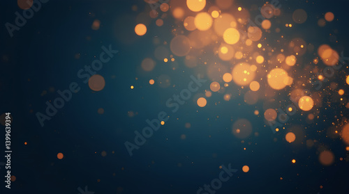 abstract background with Dark blue and gold particle. Christmas Golden light shine particles bokeh on navy blue background. Gold foil texture. Holiday concept