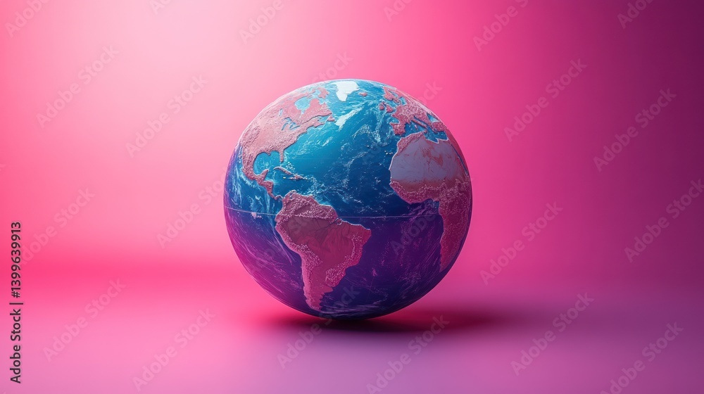Earth globe on vibrant pink studio backdrop Earth globe on vibrant pink studio backdrop