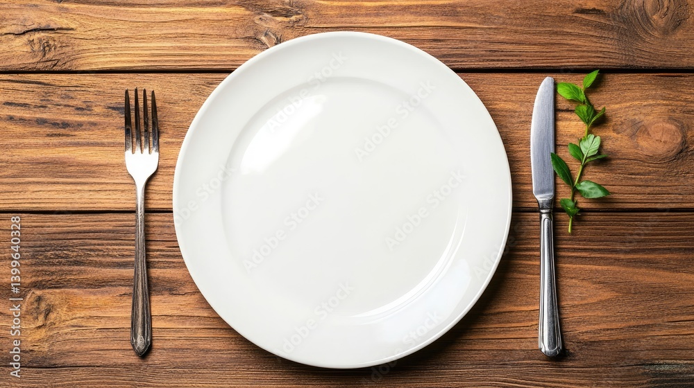 A dining setup with one fork, one knife, and one plate, no extras A dining setup with one fork, one knife, and one plate, no extras