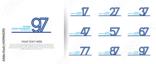 logo anniversary set. blue color with long line on white background for special event