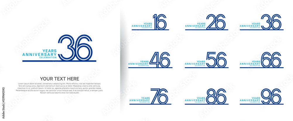 Naklejka premium logo anniversary set. blue color with long line on white background for special event
