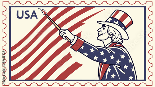 Uncle Sam Inside Postage Stamp Patriotic Design