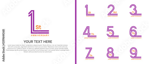 logo anniversary set. purple color double line on white background for special event