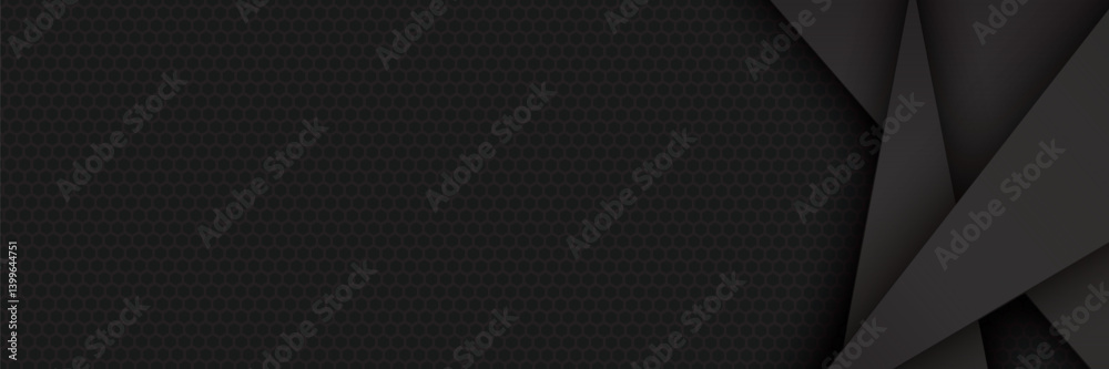 Black modern material design with hexagonal pattern, dark overlayed sheets of paper, corporate template for your business, vector abstract widescreen background Black modern material design with hexagonal pattern, dark overlayed sheets of paper, corporate template for your business, vector abstract widescreen background