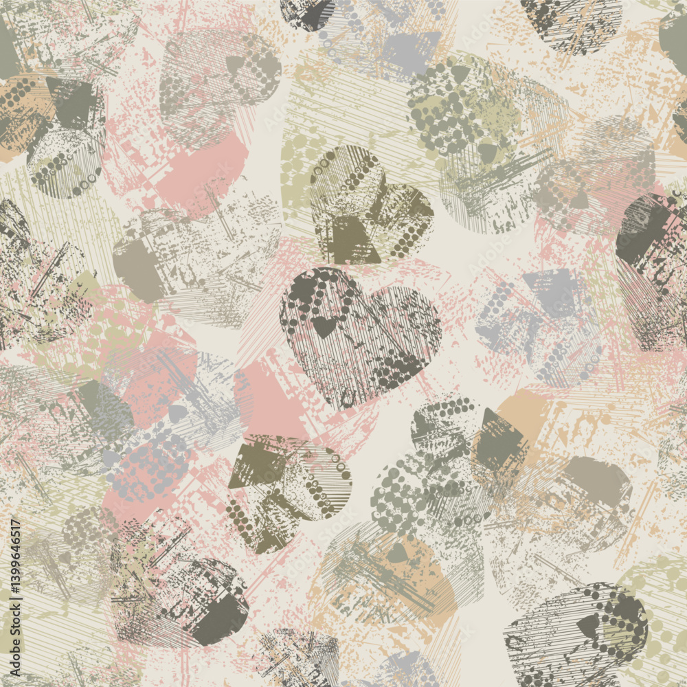 Obraz premium deb-902_camo hearts distressed olive pink seamless vector repeat pattern tile
