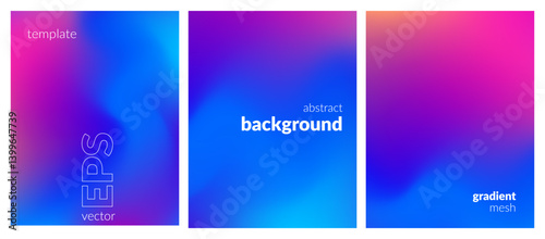 Abstract liquid background set. Gradient mesh. Bright color blend. Blurred fluid colorful mix. Modern design template for web covers, ad banners, posters, brochures, flyers. EPS vector illustration