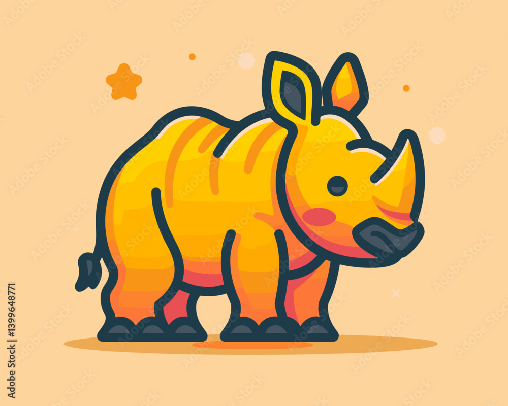Fototapeta premium Cute cartoon rhinoceros on white background. Vector illustration