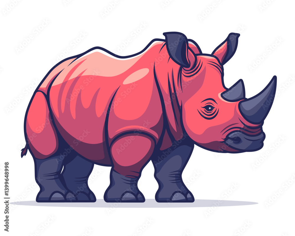 Fototapeta premium Cute cartoon rhinoceros on white background. Vector illustration