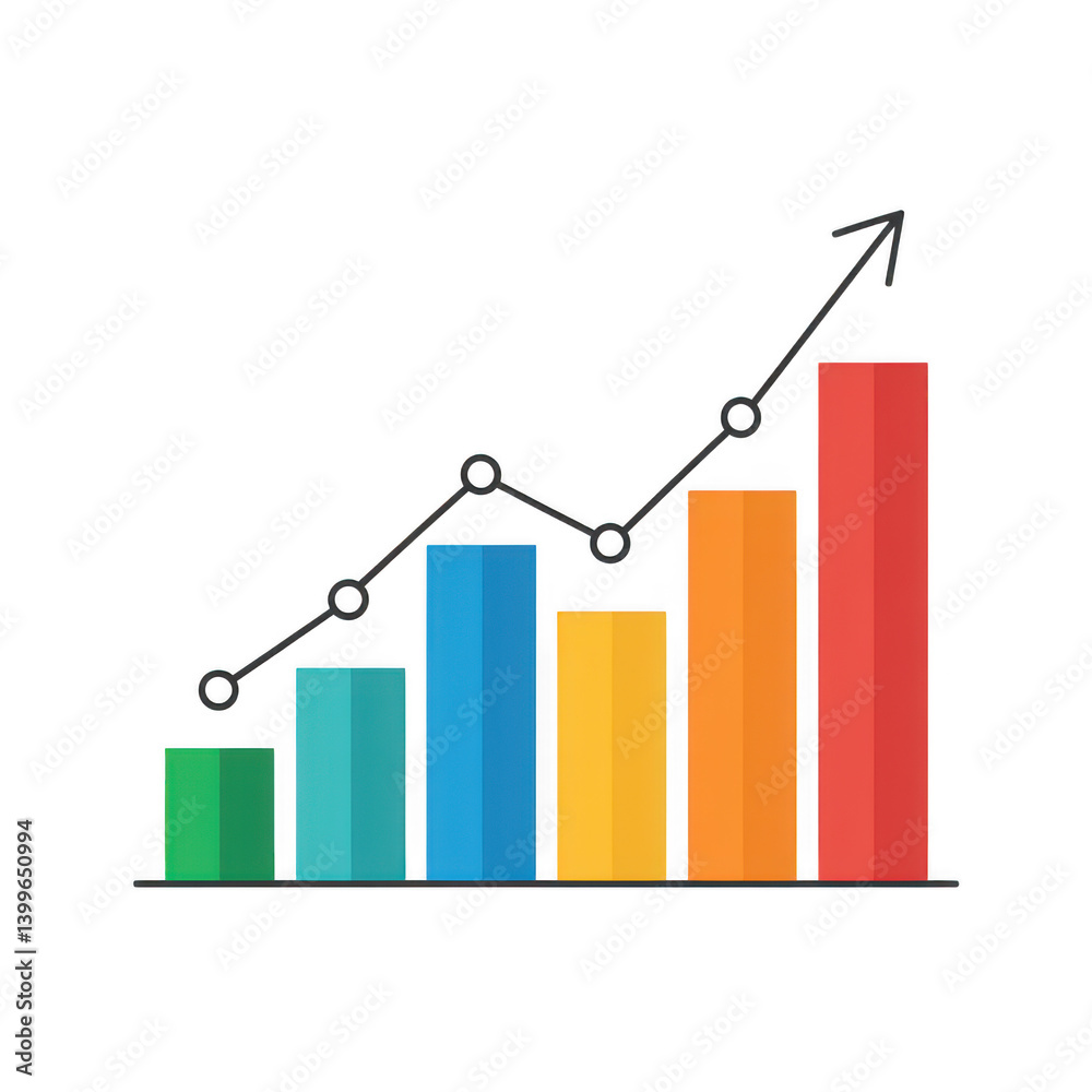 Rising colorful bar chart with arrow on transparent background Rising colorful bar chart with arrow on transparent background