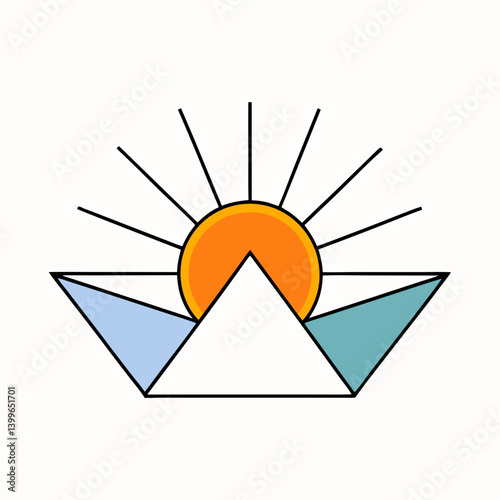 sunrise using geometric shapes and lines