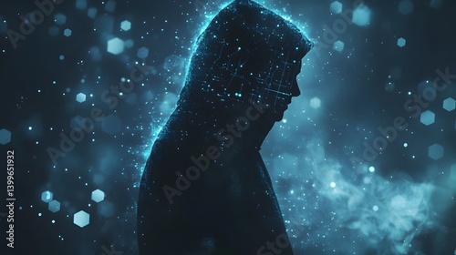 Futuristic Digital Interface with Glowing Elements – Abstract High-Tech Cyber Network and Blurry Data Processing Background