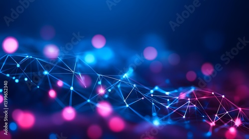 Futuristic Digital Interface with Glowing Elements – Abstract High-Tech Cyber Network and Blurry Data Processing Background