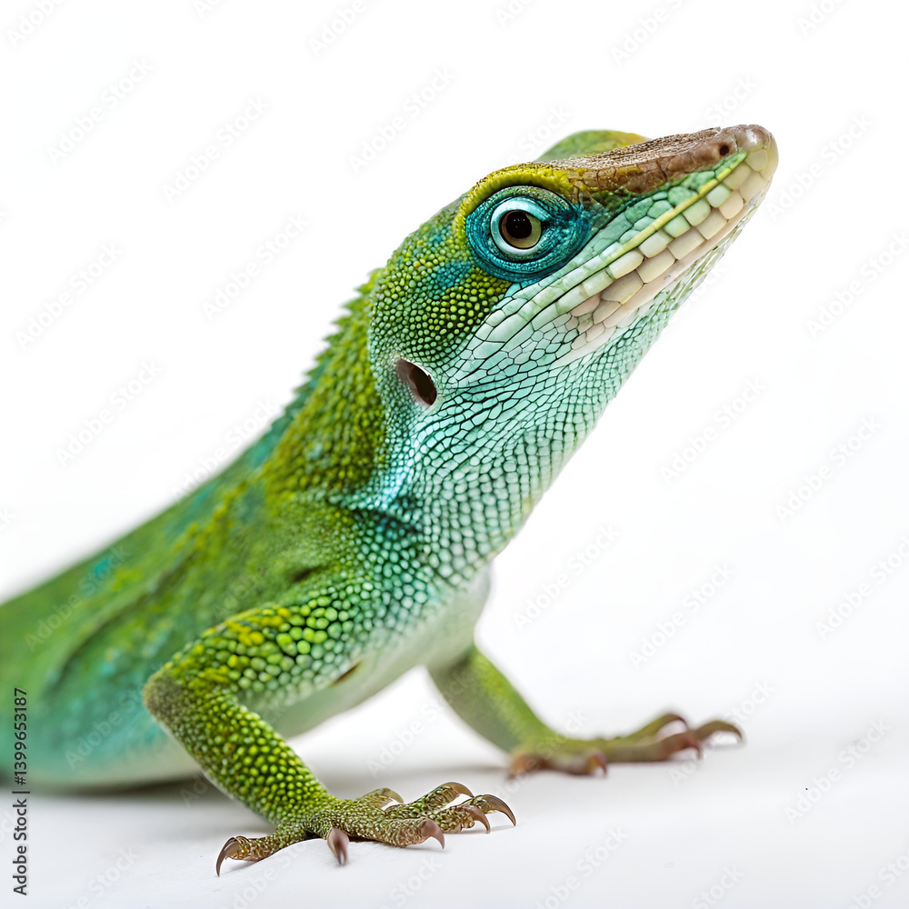 Fototapeta premium green lizard on white background
