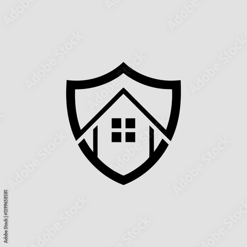 A strong and simple logo for a home security brand, showing a house icon inside a shield