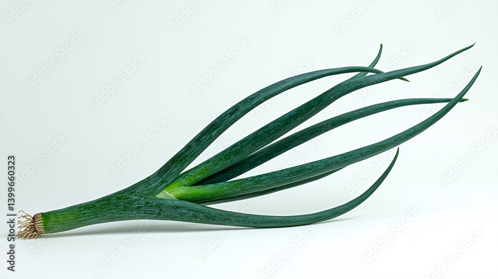Fototapeta premium Fresh Green Onion with Long Leaves Isolated on White Background