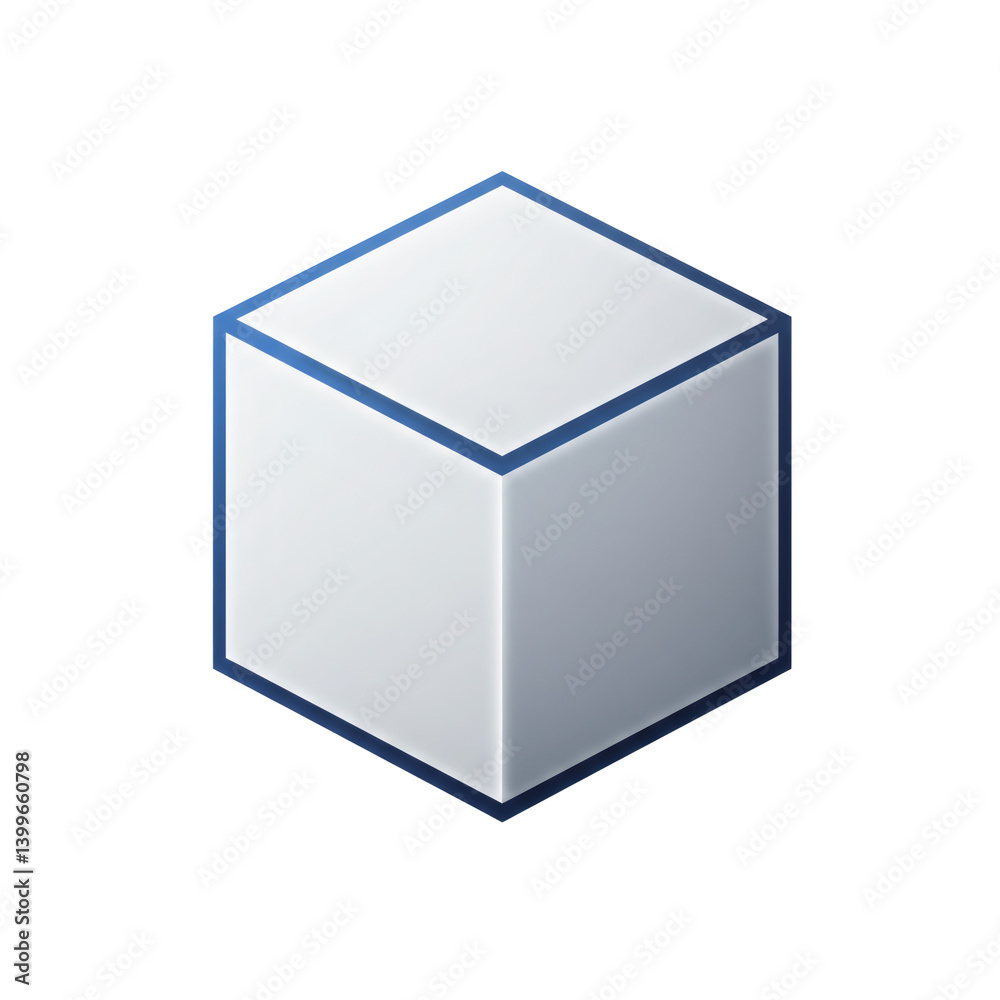 White Cube with Blue Lines Isometric Illustration White Cube with Blue Lines Isometric Illustration